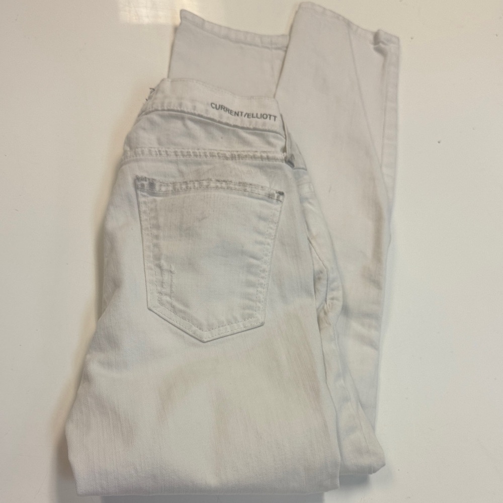 💚 Current/Elliott Women's Cream Straight Leg Jeans